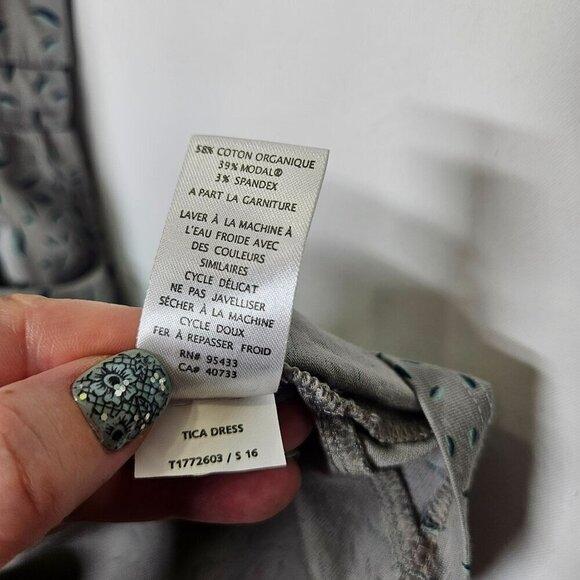 Toad&Co NWT Womens Tica Dress Light Ash Leaf Print Organic Cotton Modal Blend S - Picture 6 of 11